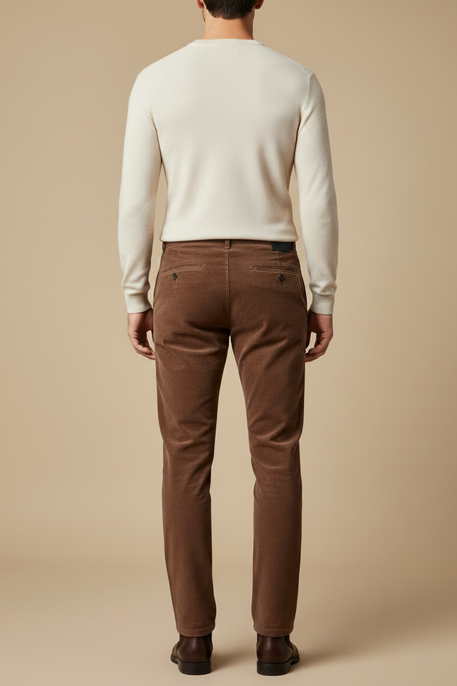 Pantalon Velours Côtelé Marron Droit Élégant Homme - Cordé - vue 2