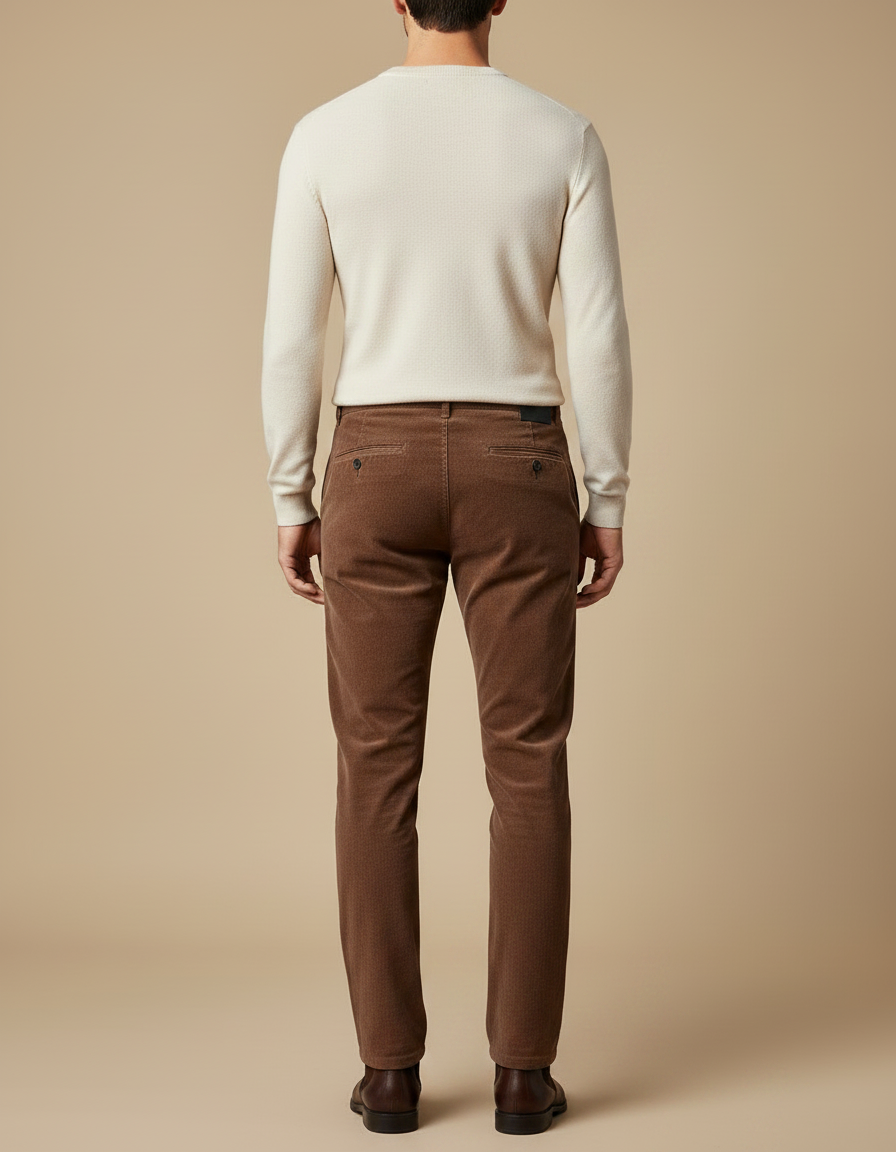 Pantalon Velours Côtelé Marron Droit Élégant Homme - Cordé - vue 2