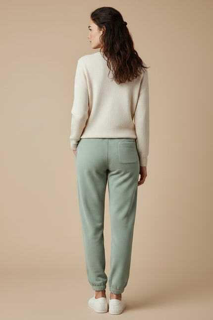 Pantalon Velours Vert Ample Cordon Décontracté - Molleton - vue 2