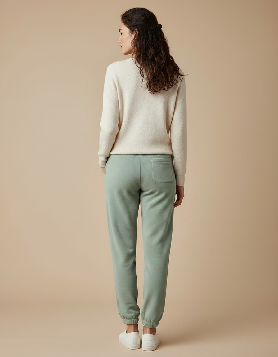 Pantalon Velours Vert Ample Cordon Décontracté - Molleton - vue 2