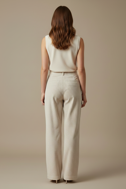 Pantalon Velours Beige Côtelé Taille Haute Ample - Cordé - vue 2