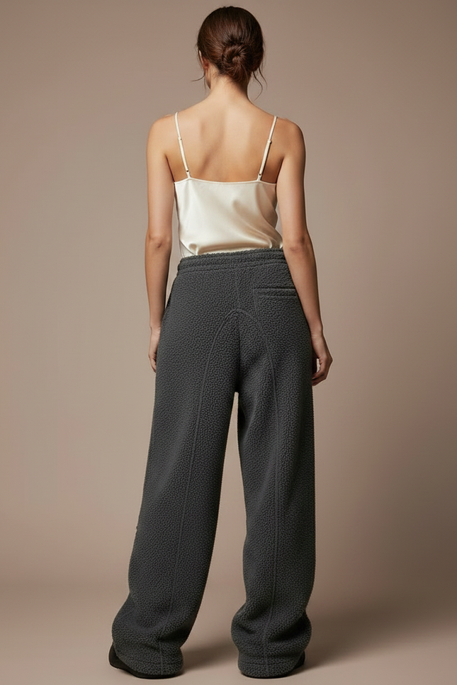 Pantalon Velours Gris Ample Brodé Décontracté Femme - Molleton - vue 2