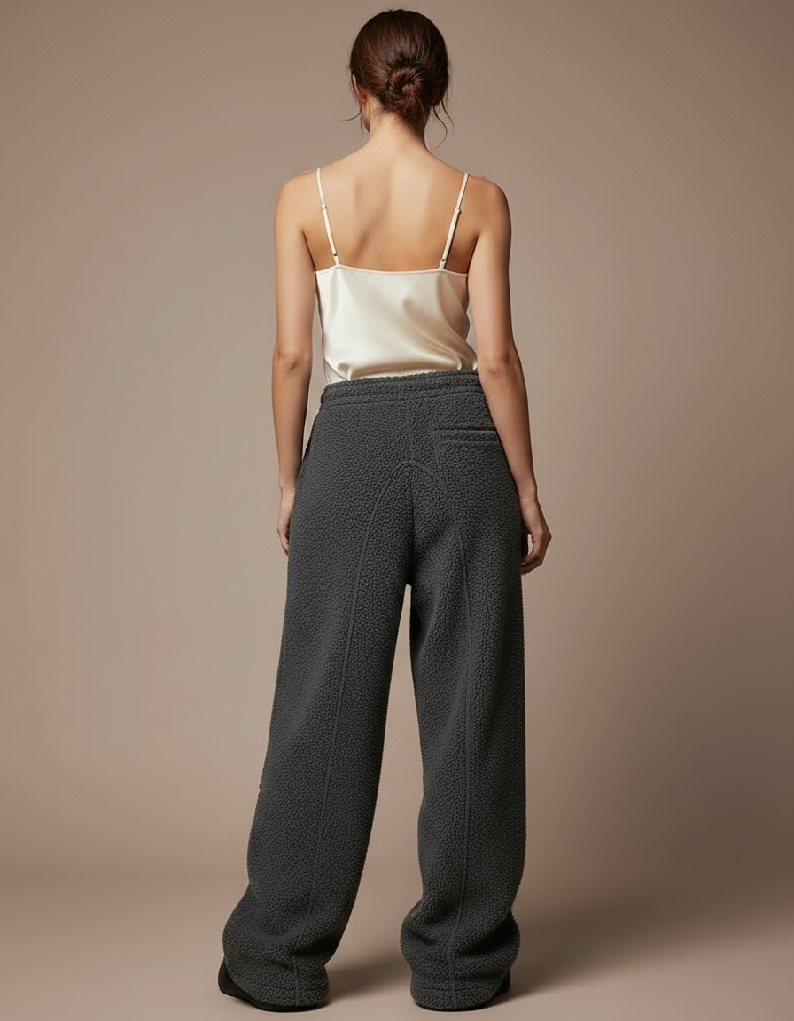 Pantalon Velours Gris Ample Brodé Décontracté Femme - Molleton - vue 2