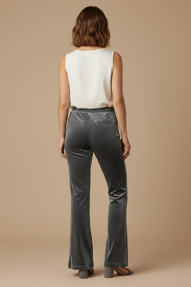 Pantalon Velours Gris Évasé Cordon Décontracté Femme - vue 2