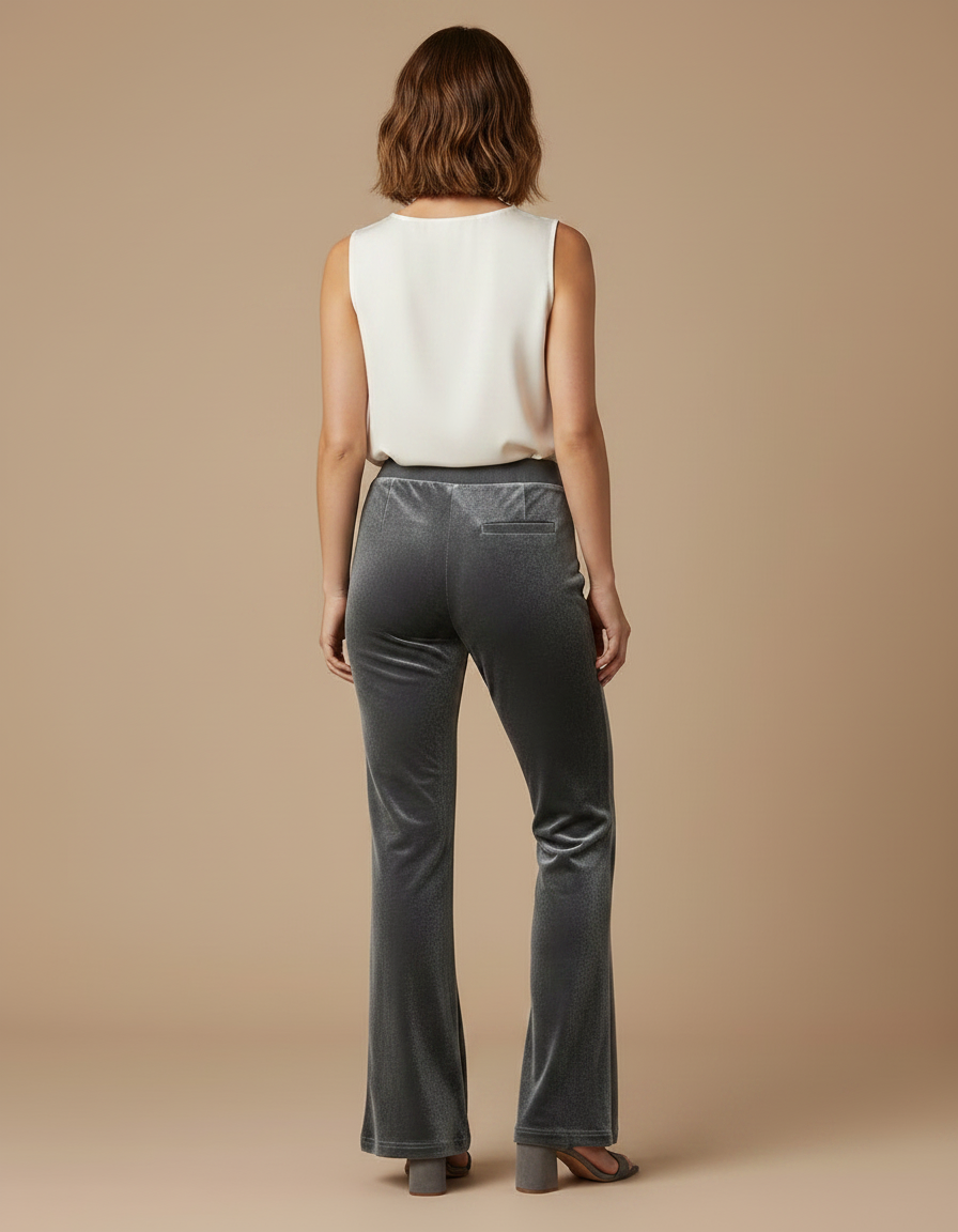 Pantalon Velours Gris Évasé Cordon Décontracté Femme - vue 2