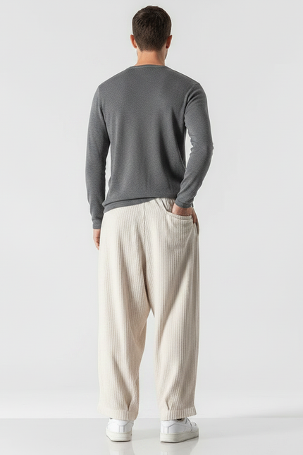 Pantalon Velours Beige Côtelé Ample Homme Décontracté - Cordé - vue 2