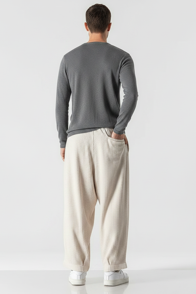 Pantalon Velours Beige Côtelé Ample Homme Décontracté - Cordé - vue 2