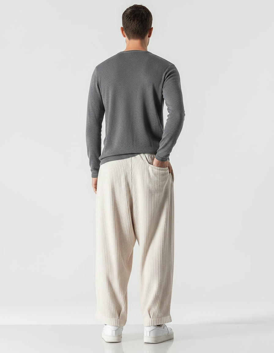 Pantalon Velours Beige Côtelé Ample Homme Décontracté - Cordé - vue 2