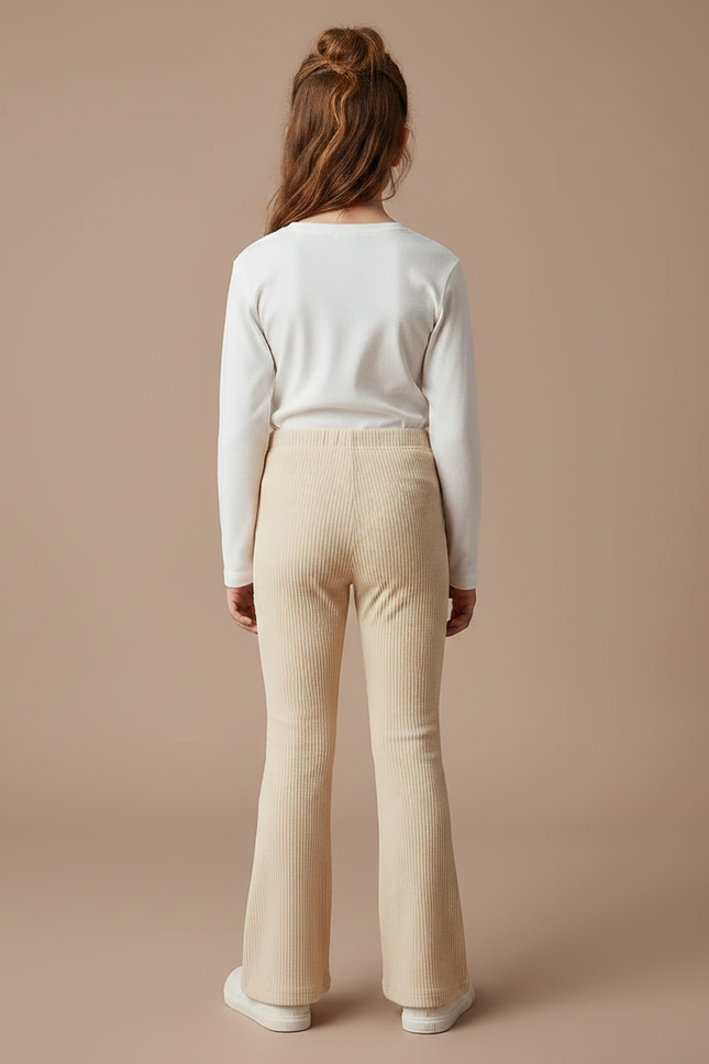 Pantalon Velours Beige Côtelé Évasé Confortable Enfant - Cordé - vue 2