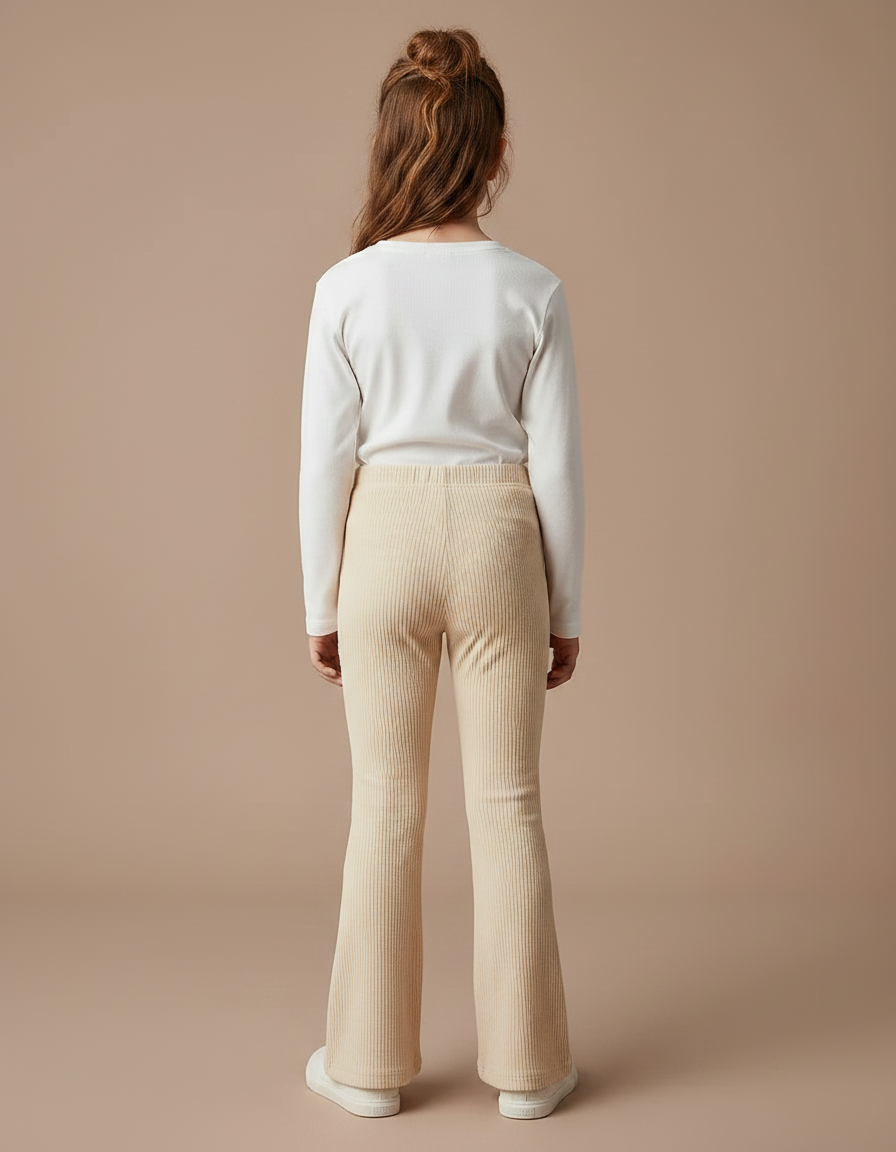 Pantalon Velours Beige Côtelé Évasé Confortable Enfant - Cordé - vue 2