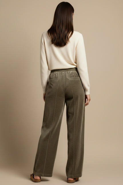 Pantalon Large En Velours Côtelé Femme - Kaki - vue 2