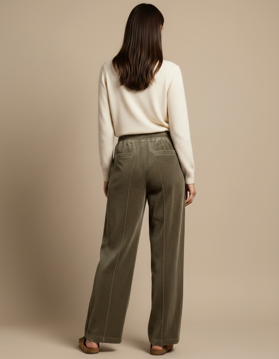 Pantalon Large En Velours Côtelé Femme - Kaki - vue 2