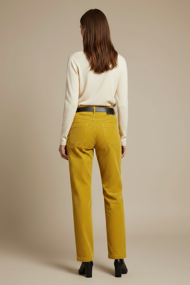 Pantalon Velours Moutarde Femme - Jaune Cordé - vue 2