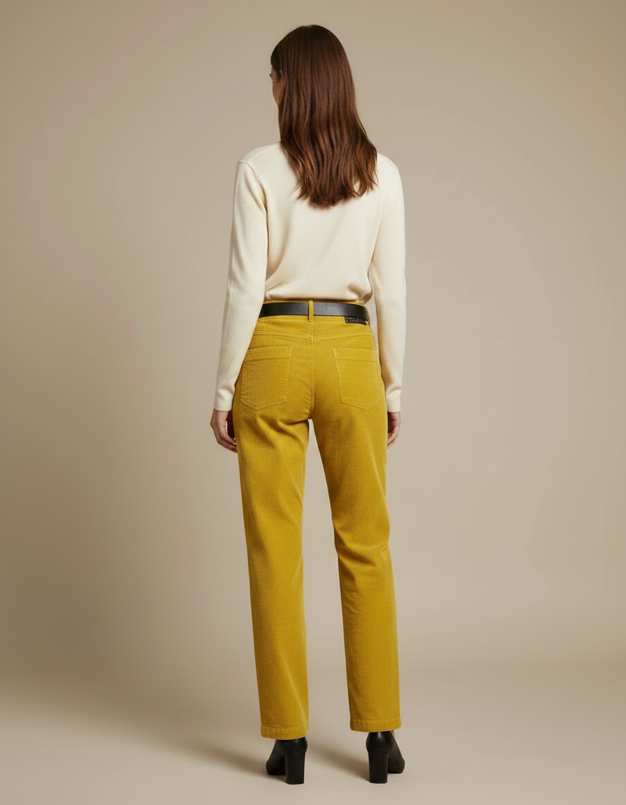 Pantalon Velours Moutarde Femme - Jaune Cordé - vue 2