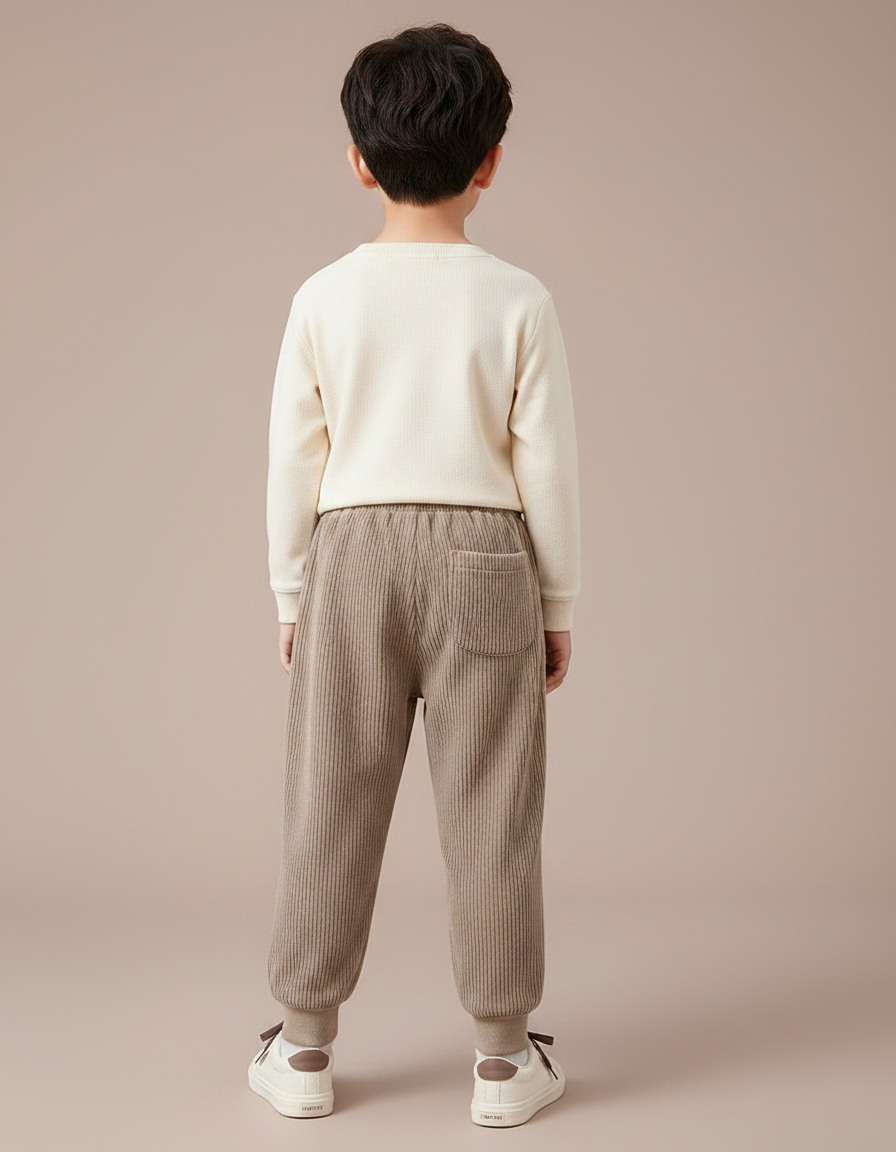 Pantalon Velours Côtelé Marron Enfant Ours Confortable - Cordé - vue 2