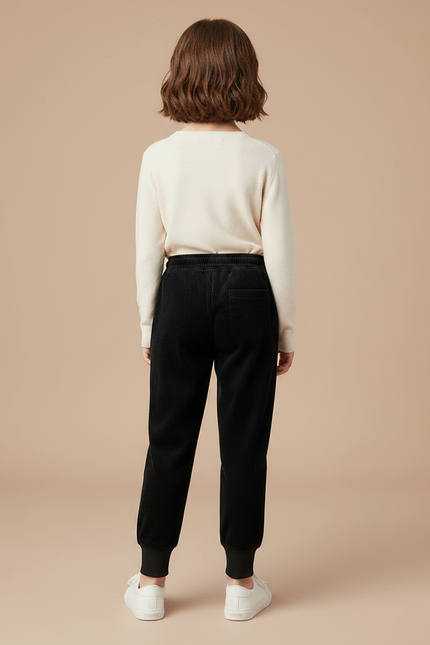 Pantalon Velours Noir Côtelé Ample Doublé Fille - vue 2