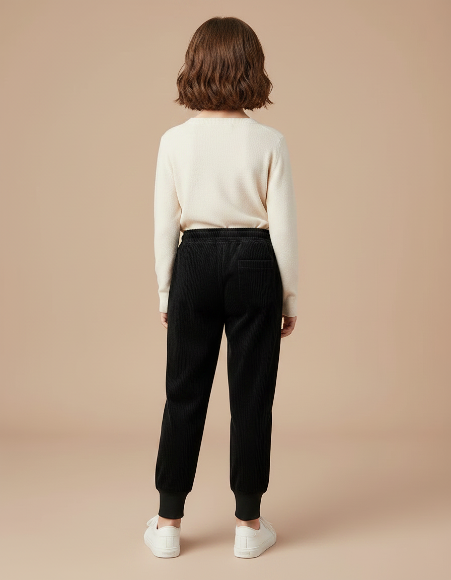 Pantalon Velours Noir Côtelé Ample Doublé Fille - vue 2