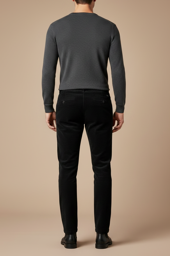Pantalon Velours Noir Côtelé Ajusté Homme Élégant - Cordé - vue 2
