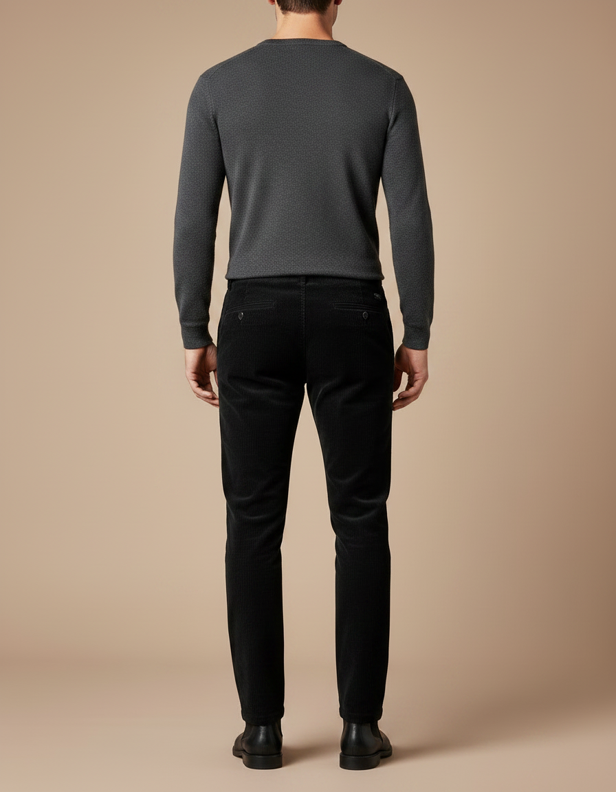 Pantalon Velours Noir Côtelé Ajusté Homme Élégant - Cordé - vue 2