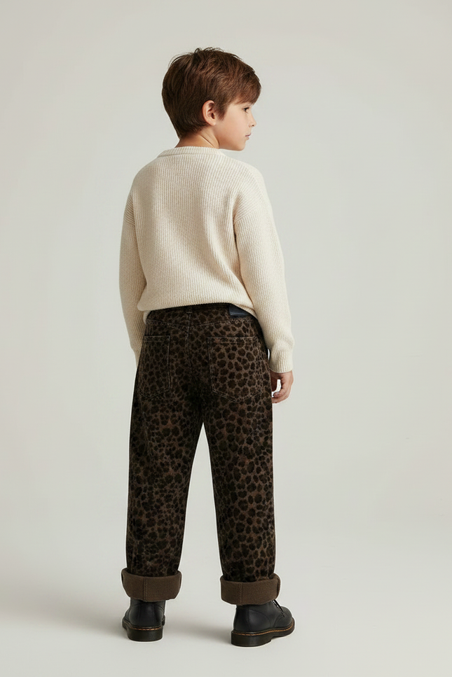 Pantalon Velours Léopard Marron Ample Enfant Hiver - vue 2