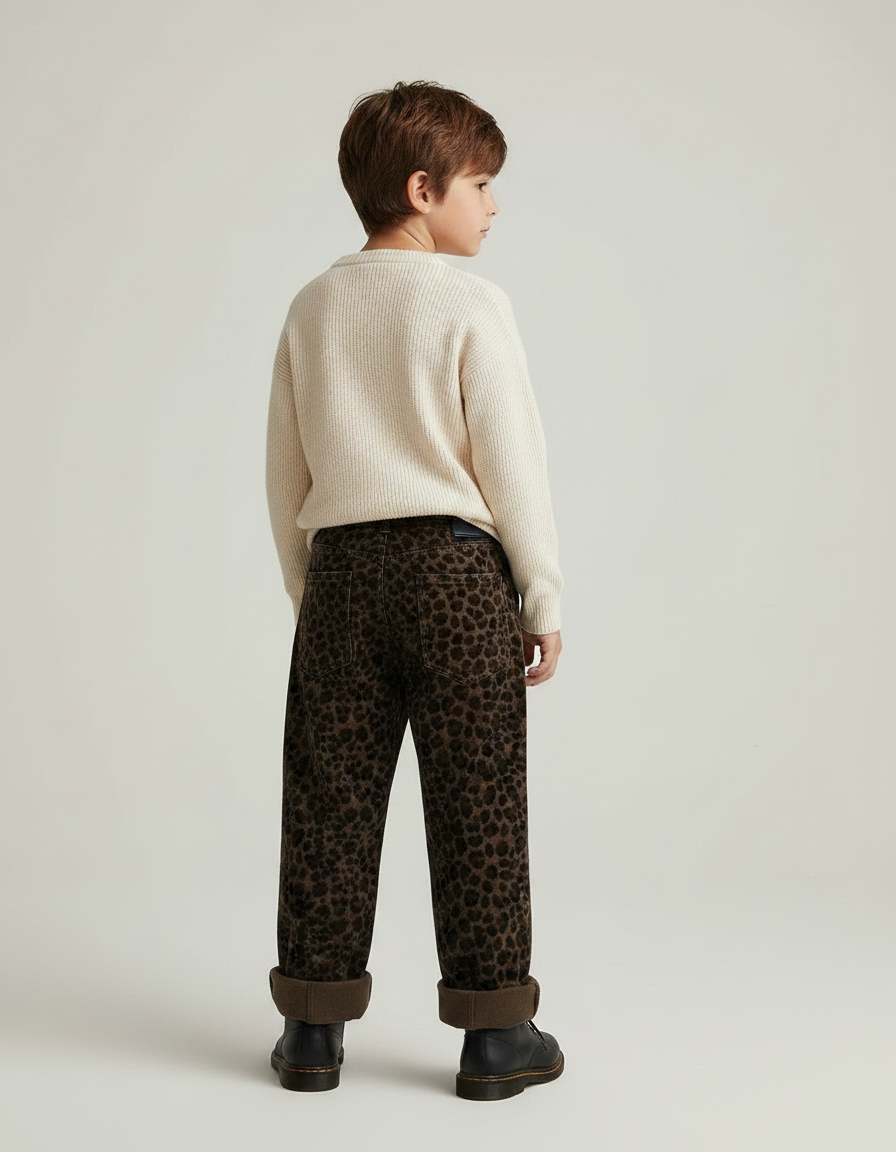 Pantalon Velours Léopard Marron Ample Enfant Hiver - vue 2