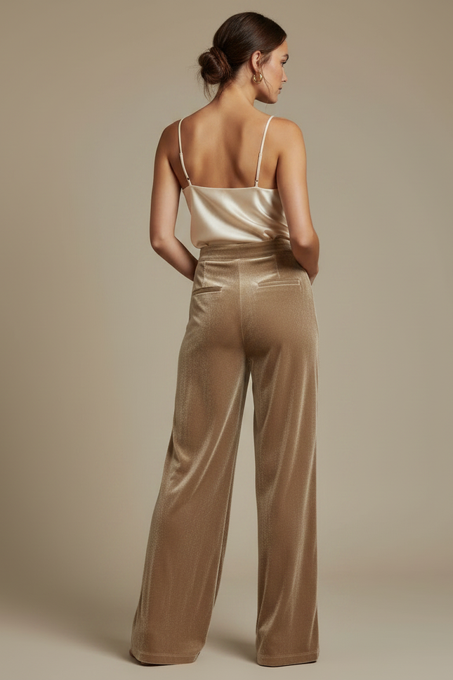 Pantalon Velours Doré Fluide Ample Élégant Femme - vue 2