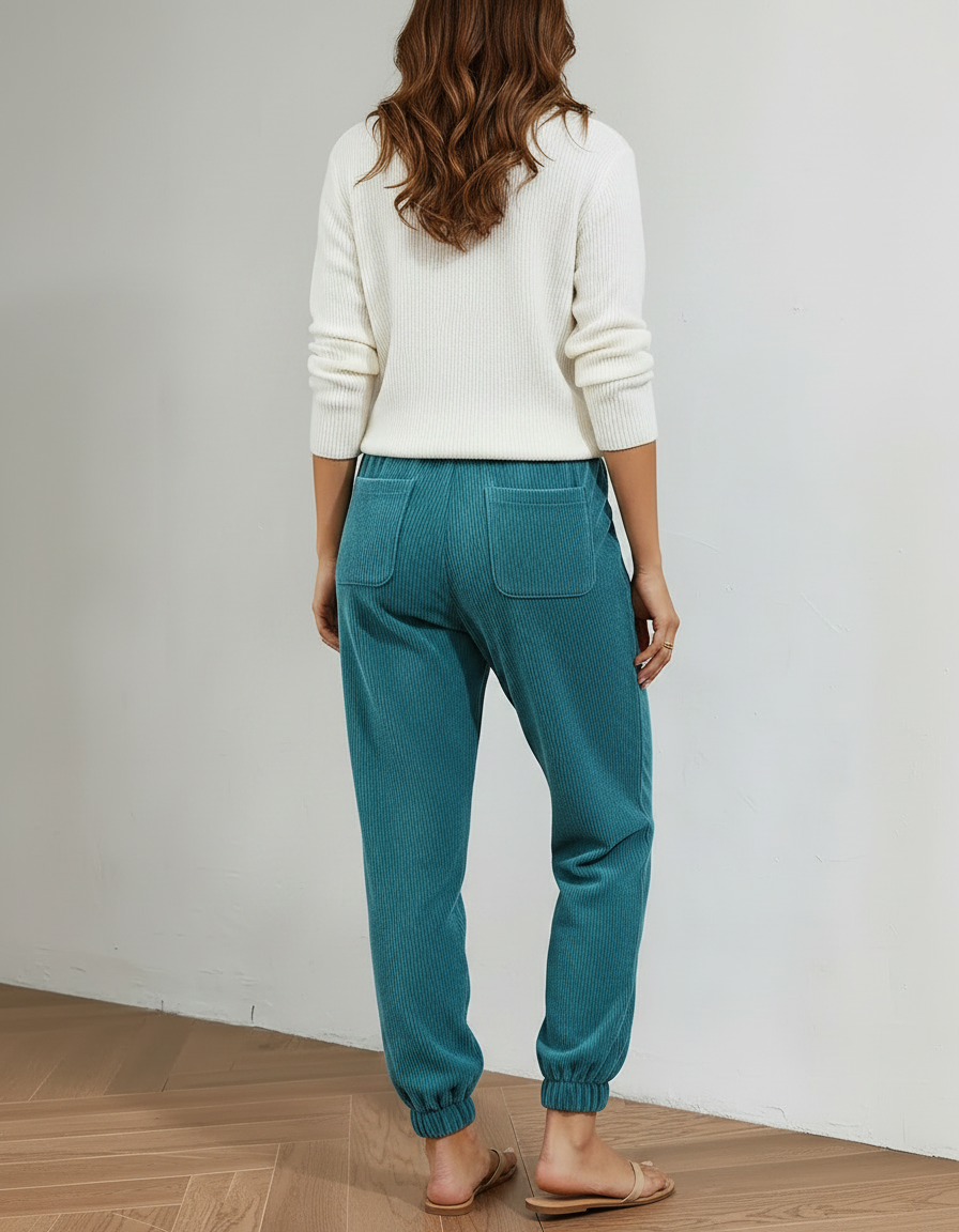 Pantalon Velours Cotelé Femme Bleu - Cordé - vue 2