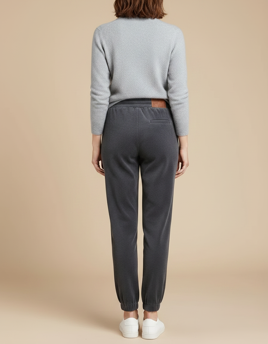 Pantalon Velours Côtelé Gris Jogger Confortable Femme - Cordé - vue 2