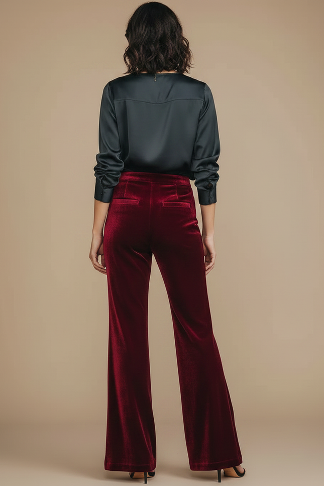 Pantalon Velour Taille Haute Femme - Bordeaux Velours - vue 2