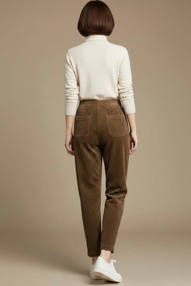 Pantalon Femme Velours Cotelé Marron - Cordé - vue 2
