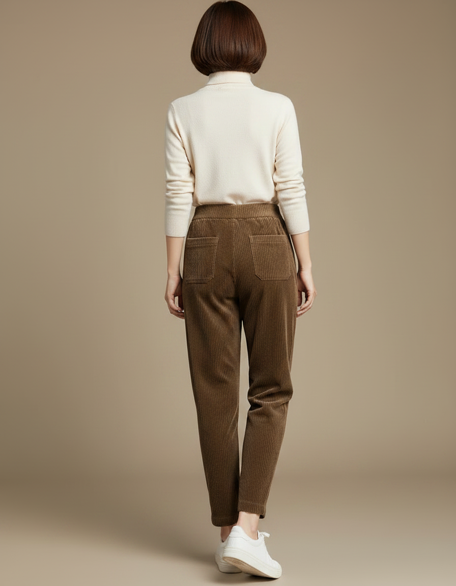Pantalon Femme Velours Cotelé Marron - Cordé - vue 2