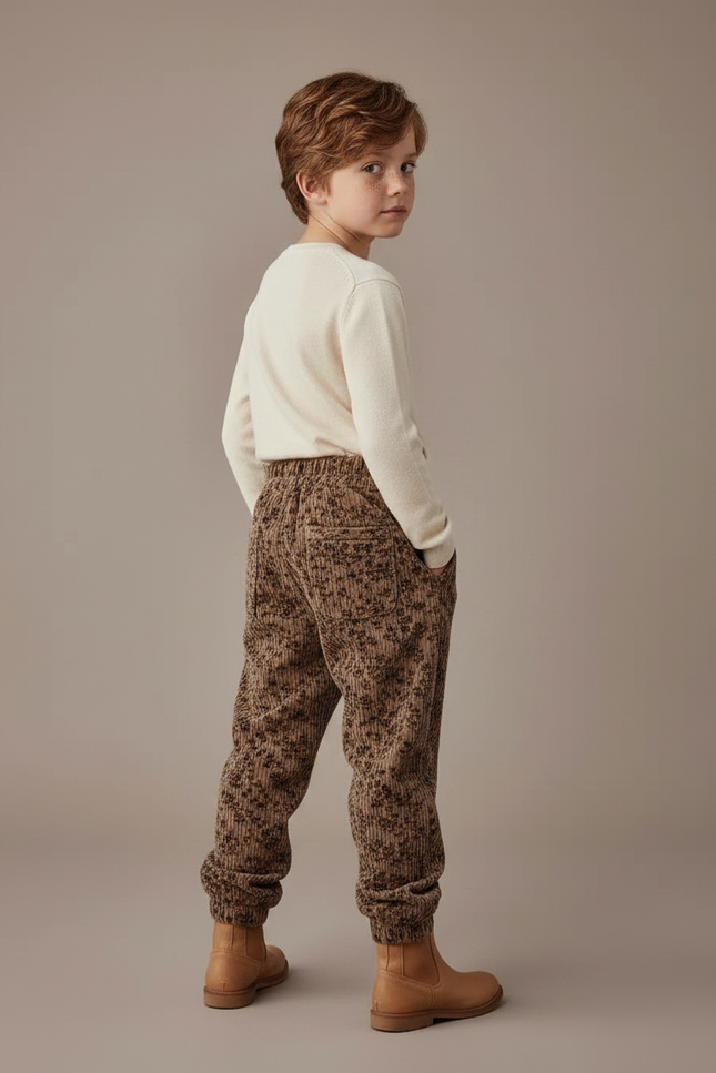 Pantalon Velours Côtelé Marron Imprimé Léopard Enfant - vue 2