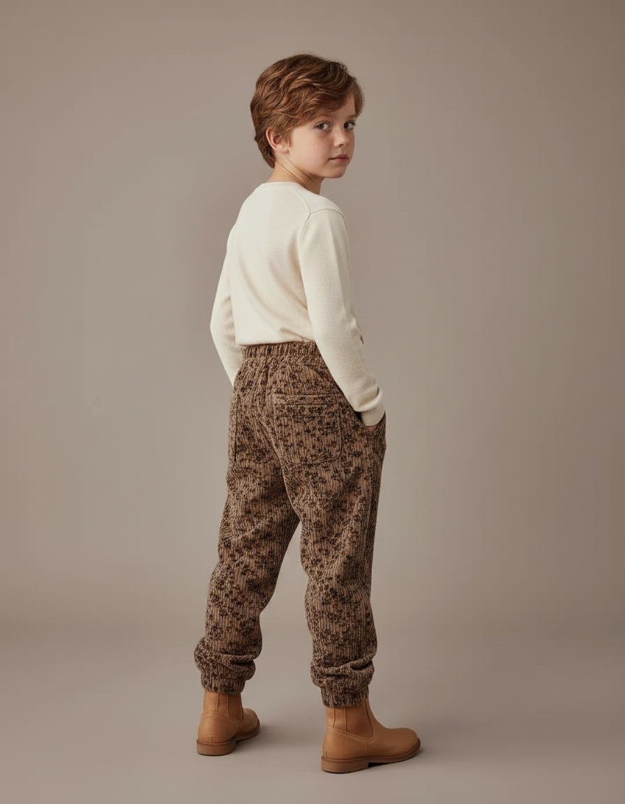 Pantalon Velours Côtelé Marron Imprimé Léopard Enfant - vue 2