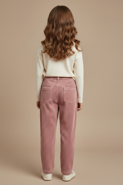 Pantalon Velours Côtelé Rose Ample Enfant Doublé - Cordé - vue 2