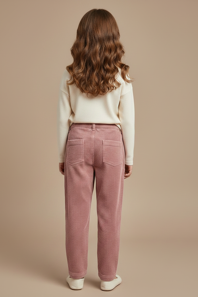 Pantalon Velours Côtelé Rose Ample Enfant Doublé - Cordé - vue 2