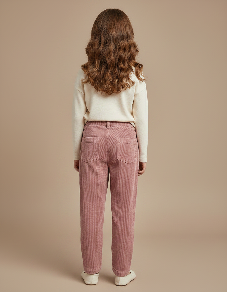 Pantalon Velours Côtelé Rose Ample Enfant Doublé - Cordé - vue 2