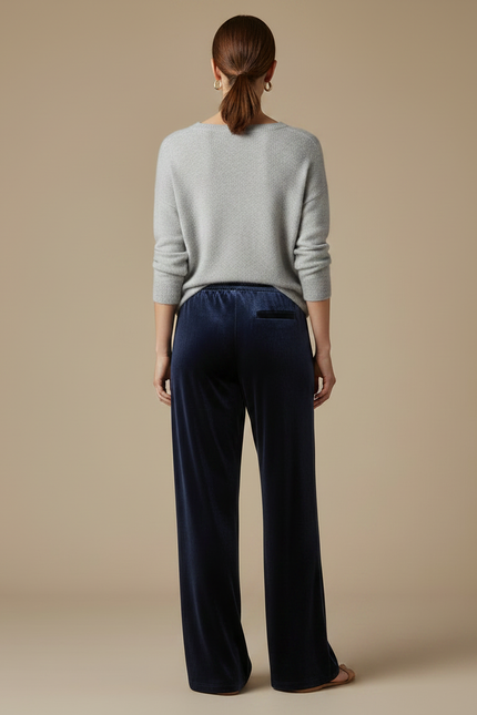 Pantalon Velours Bleu Marine Ample Fluide Décontracté - vue 2