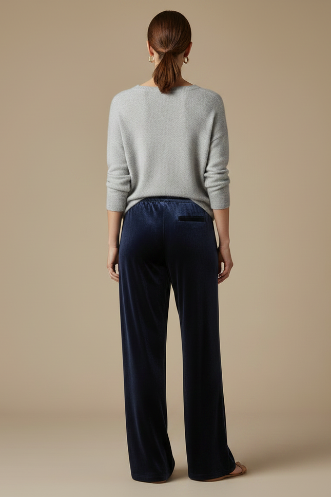 Pantalon Velours Bleu Marine Ample Fluide Décontracté - vue 2