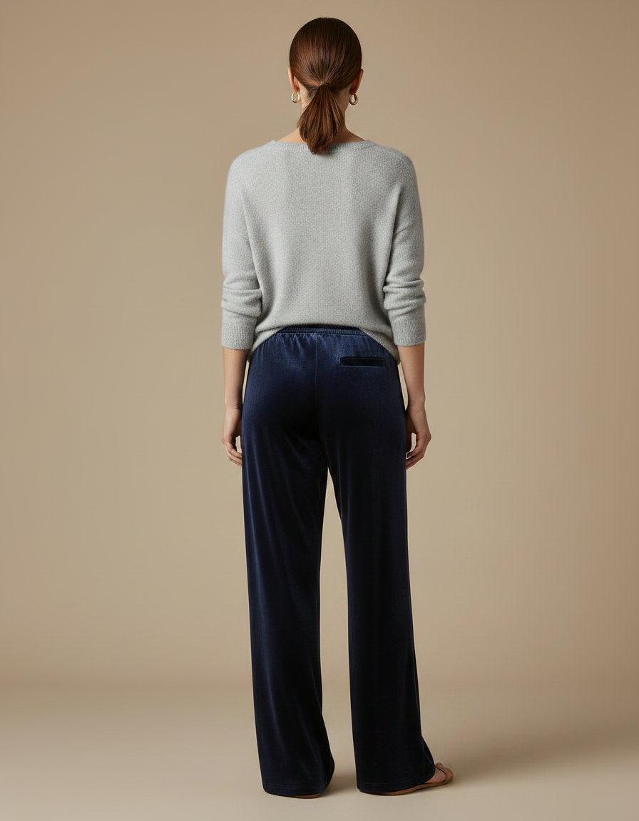 Pantalon Velours Bleu Marine Ample Fluide Décontracté - vue 2