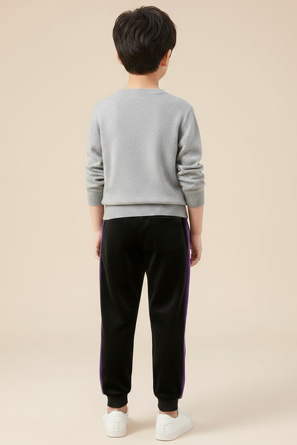 Pantalon Velours Noir Violet Garçon Sport Doux - vue 2