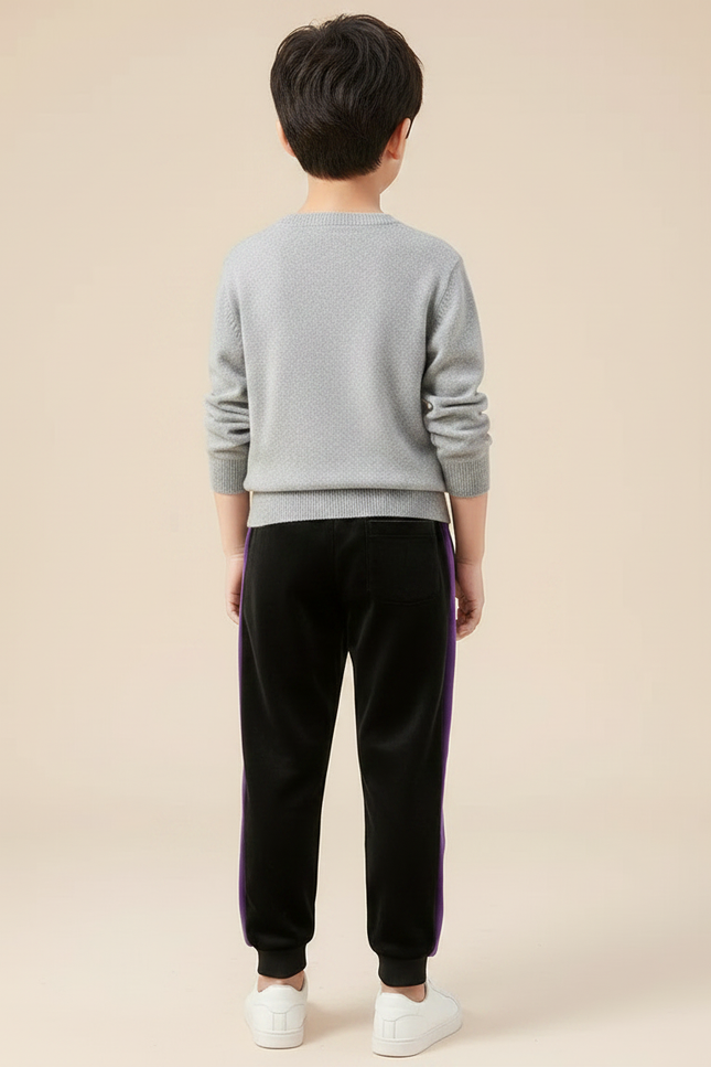 Pantalon Velours Noir Violet Garçon Sport Doux - vue 2