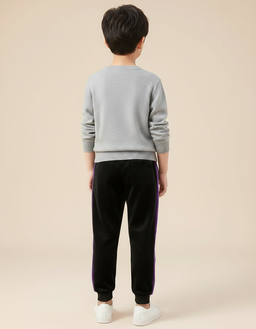 Pantalon Velours Noir Violet Garçon Sport Doux - vue 2