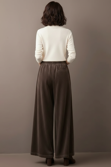 Pantalon Velours Marron Côtelé Ample Taille Haute - Cordé - vue 2