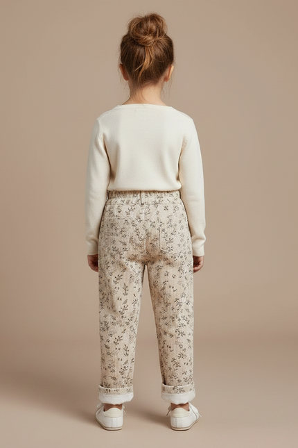 Pantalon Velours Beige Côtelé Imprimé Floral Doublé Enfant - Cordé - vue 2