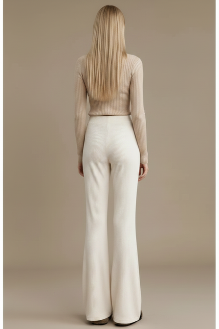 Pantalon Velours Écru Côtelé Évasé Confortable Femme - Beige - vue 2