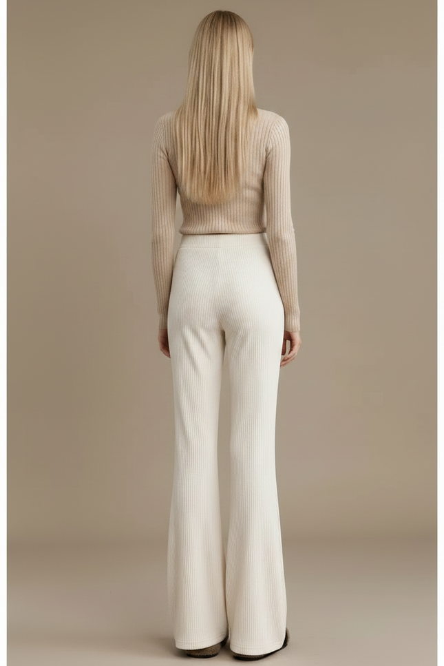 Pantalon Velours Écru Côtelé Évasé Confortable Femme - Beige - vue 2