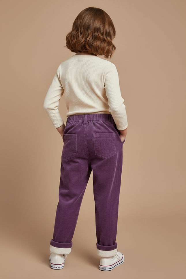 Pantalon Velours Côtelé Violet Enfant Doublé Chaud - vue 2