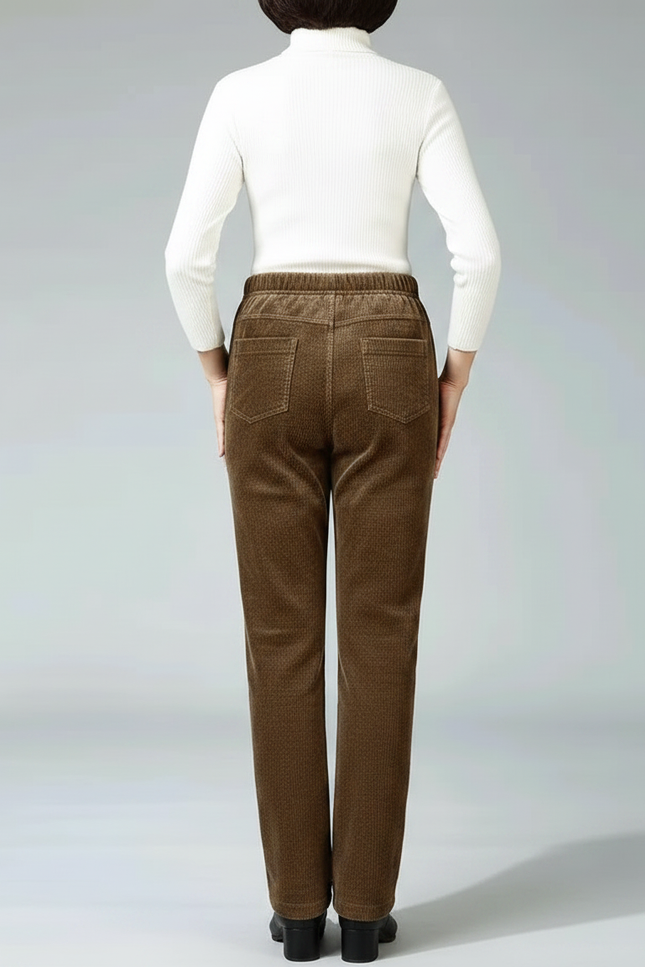 Pantalon Velours Marron Côtelé Droit Élastique Hiver - Cordé - vue 2