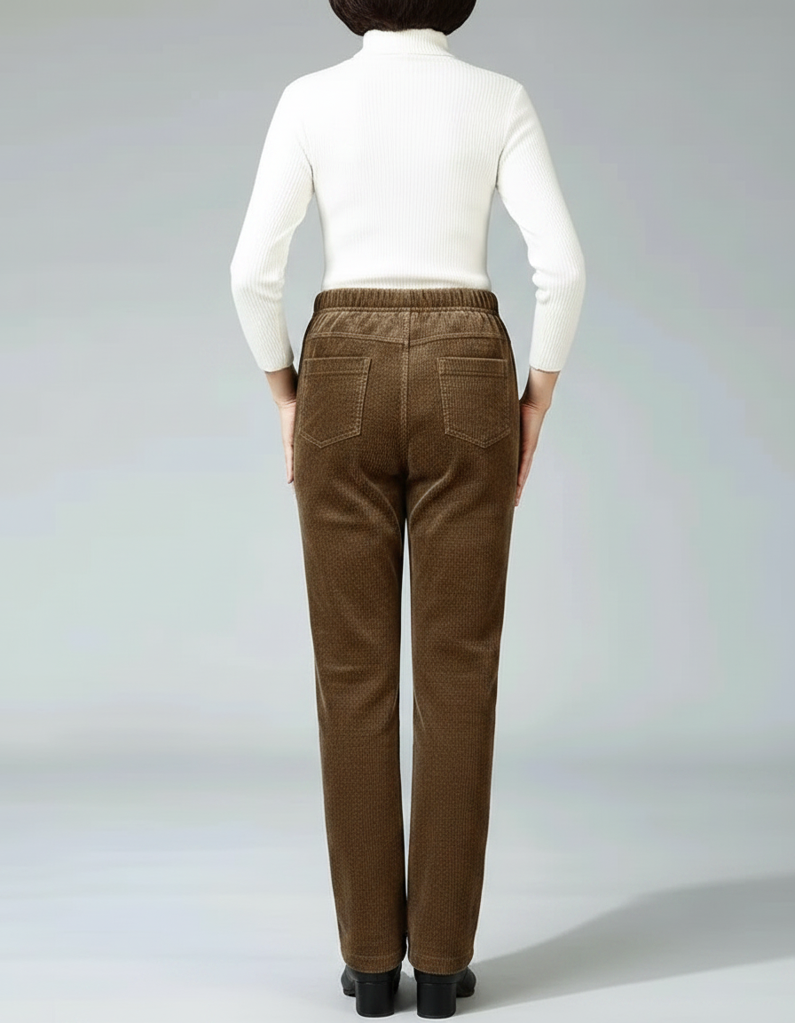 Pantalon Velours Marron Côtelé Droit Élastique Hiver - Cordé - vue 2