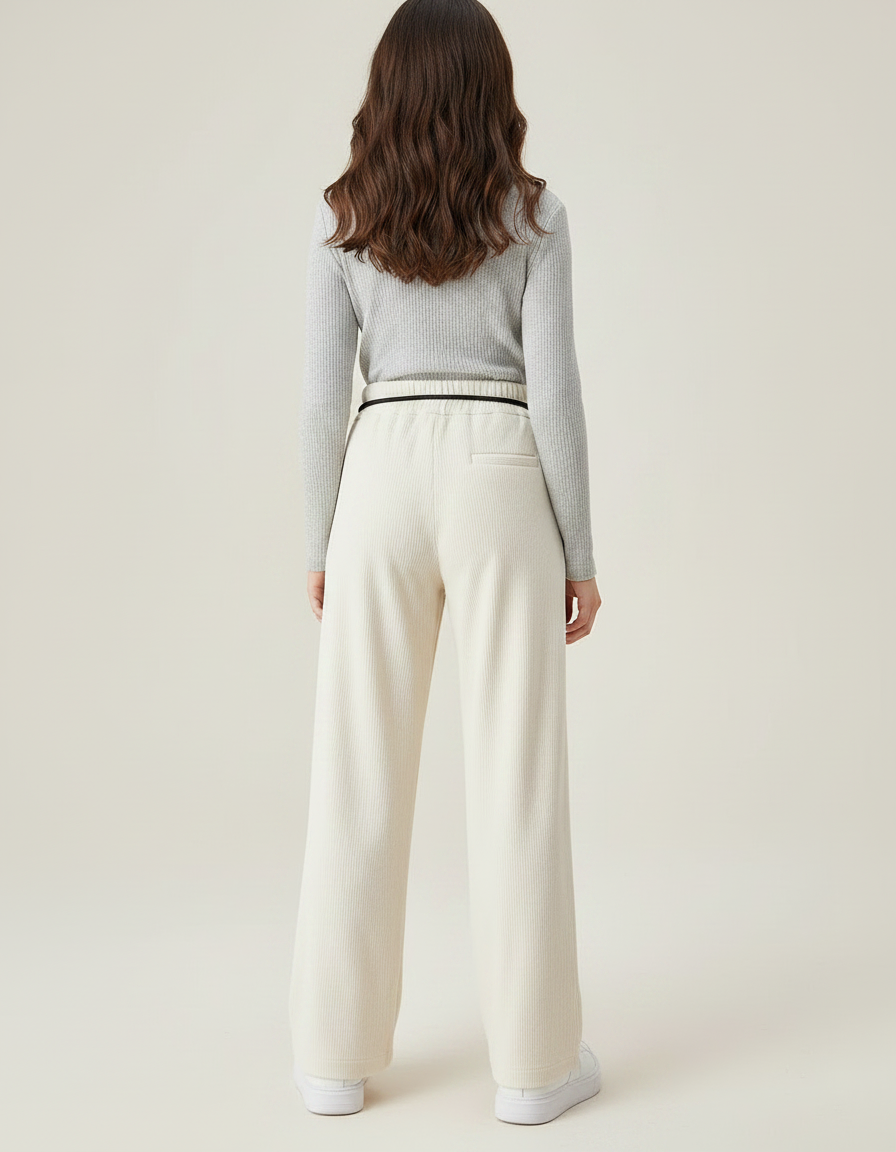 Pantalon Velours Côtelé Ample Blanc Cassé Enfant - Cordé - vue 2